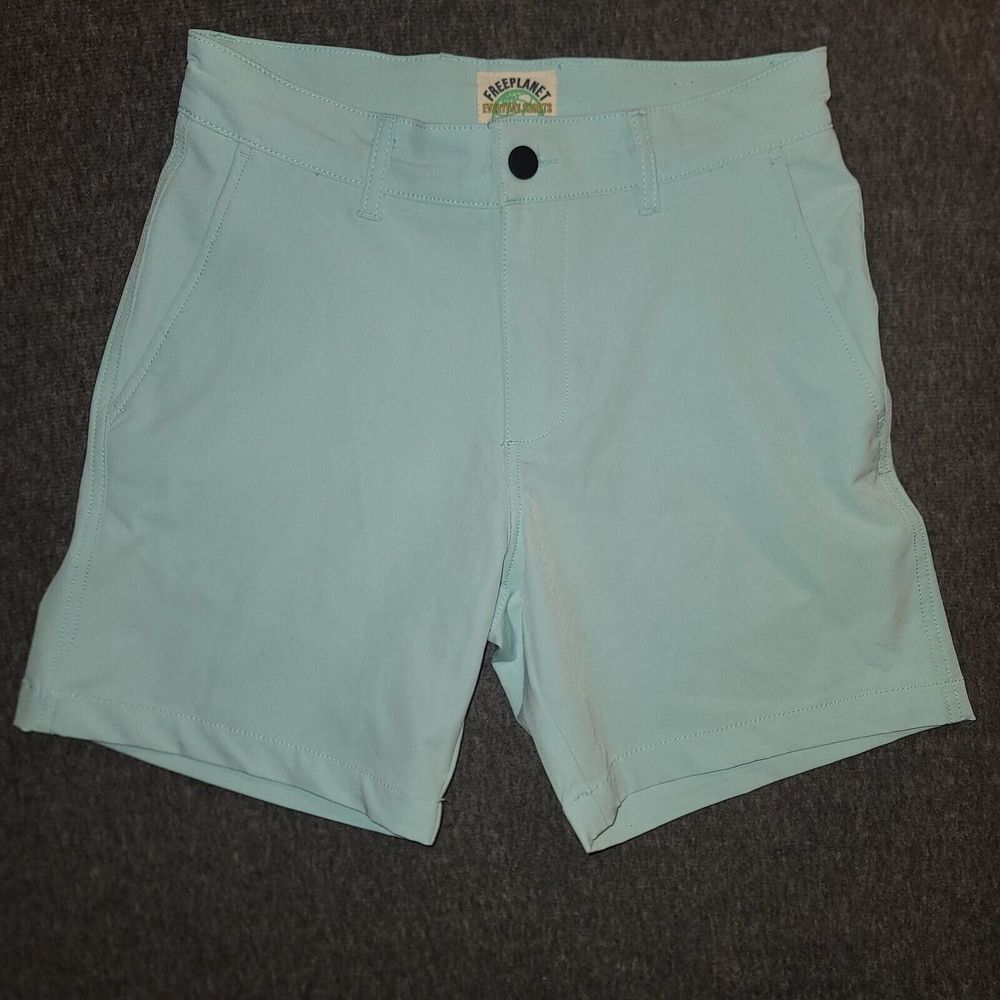 Free Planet Everyday Shorts Mens‎ XS Aqua Blue Solid Stretch Lightweight Active